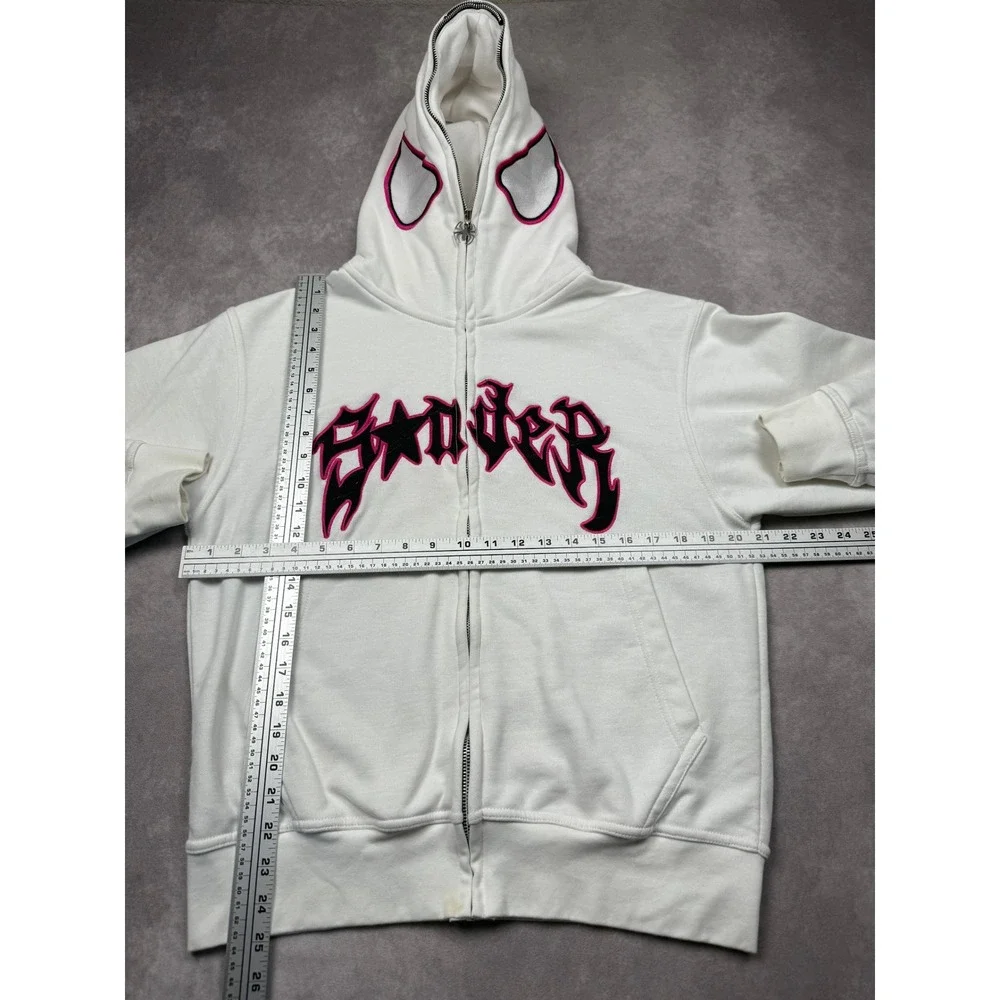 Spider Worldwide Y2K Full Zip Hoodine Face Mask Eyes White Pink Adult S Oversize
